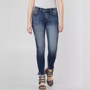 Kancan Valerie mid rise ankle frayed hem skinny stretch jeans women's size 27